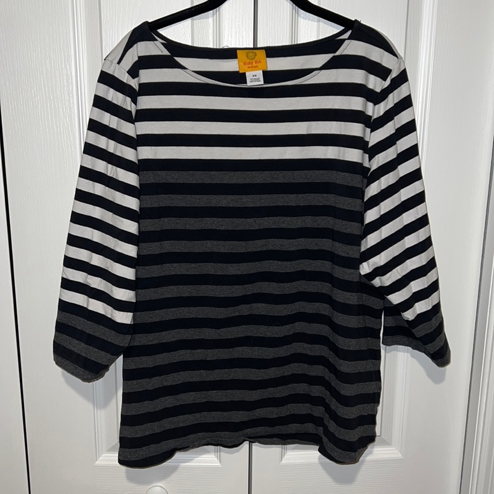 Women’s Plus Ruby Rd. Quarter Sleeve Striped Top | Size 2x